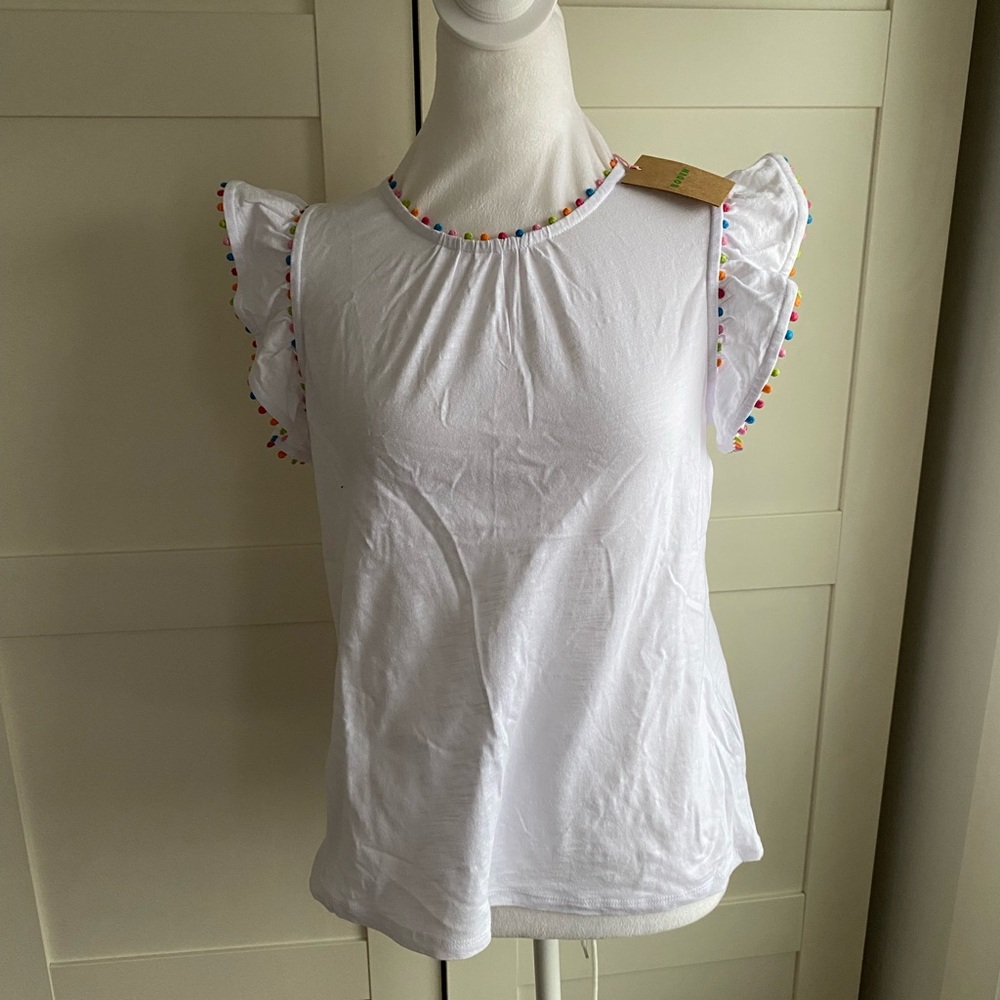 Boden Jeresy Tee with Multi Pomppon detail, Size US4 Small